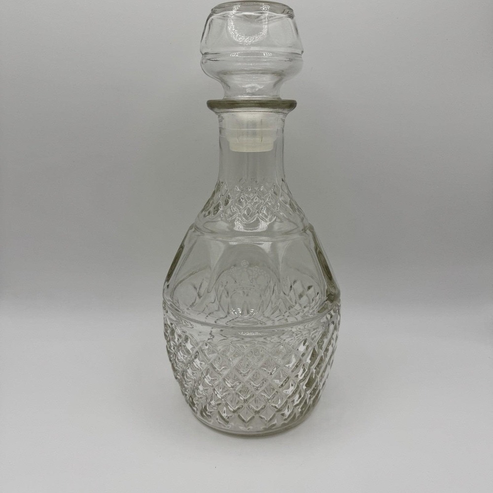 Vtg Princess House Crown Royal Diamond Cut Glass Decanter‎ Stopper 1970s (B)
